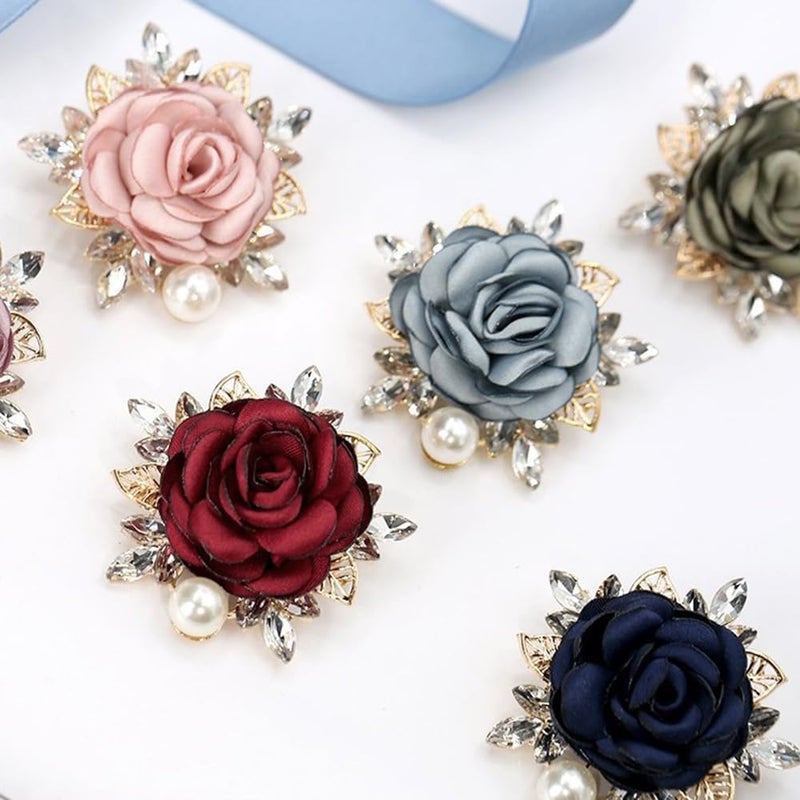 OIDIMS Elegant Rose Flower Brooch Pin for Women Men Wedding Party Gentleman's Essentials Handmade Imitation Crystal Pearl Fabric Flower Lapel Pin Dress Suit Accessories Boutonniere Ideas Gift - Image 3